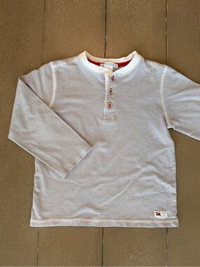 Janie and Jack Toddler Boys’ Long-Sleeve Gray & White Stripe Henley Tee • Size 4